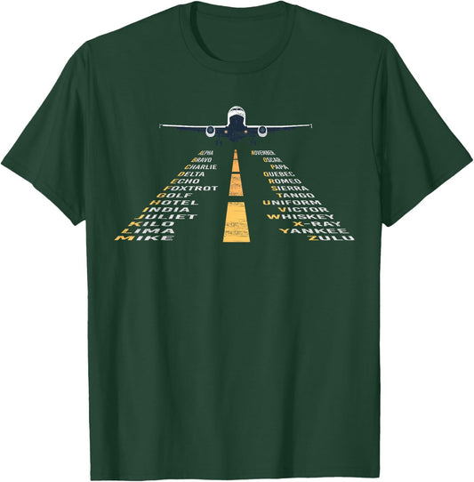 Phonetic Alphabet | Pilot Cadet Airplane Shirt T-Shirt - T-Shirt | Forest