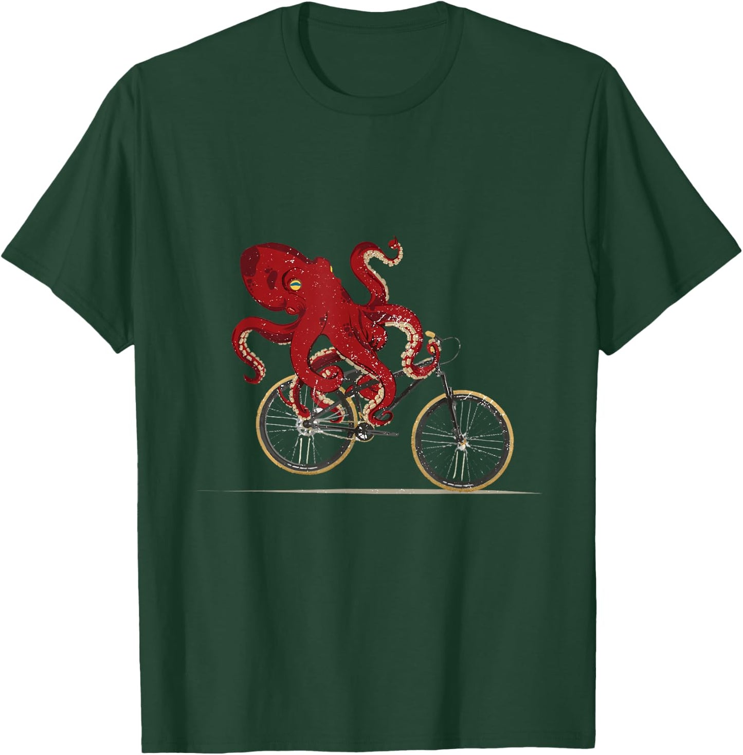 Funny Graphic Octopus Bicycle Graphic Men Women Retro Hobby T-Shirt - T-Shirt | Forest
