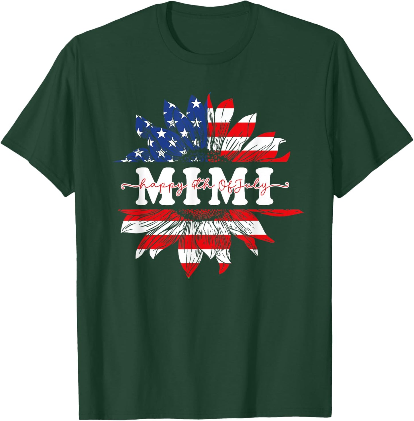 Sunflower American Mimi Patriotic USA Flag 4th Of July Women Men T-Shirt - T-Shirt | Forest
