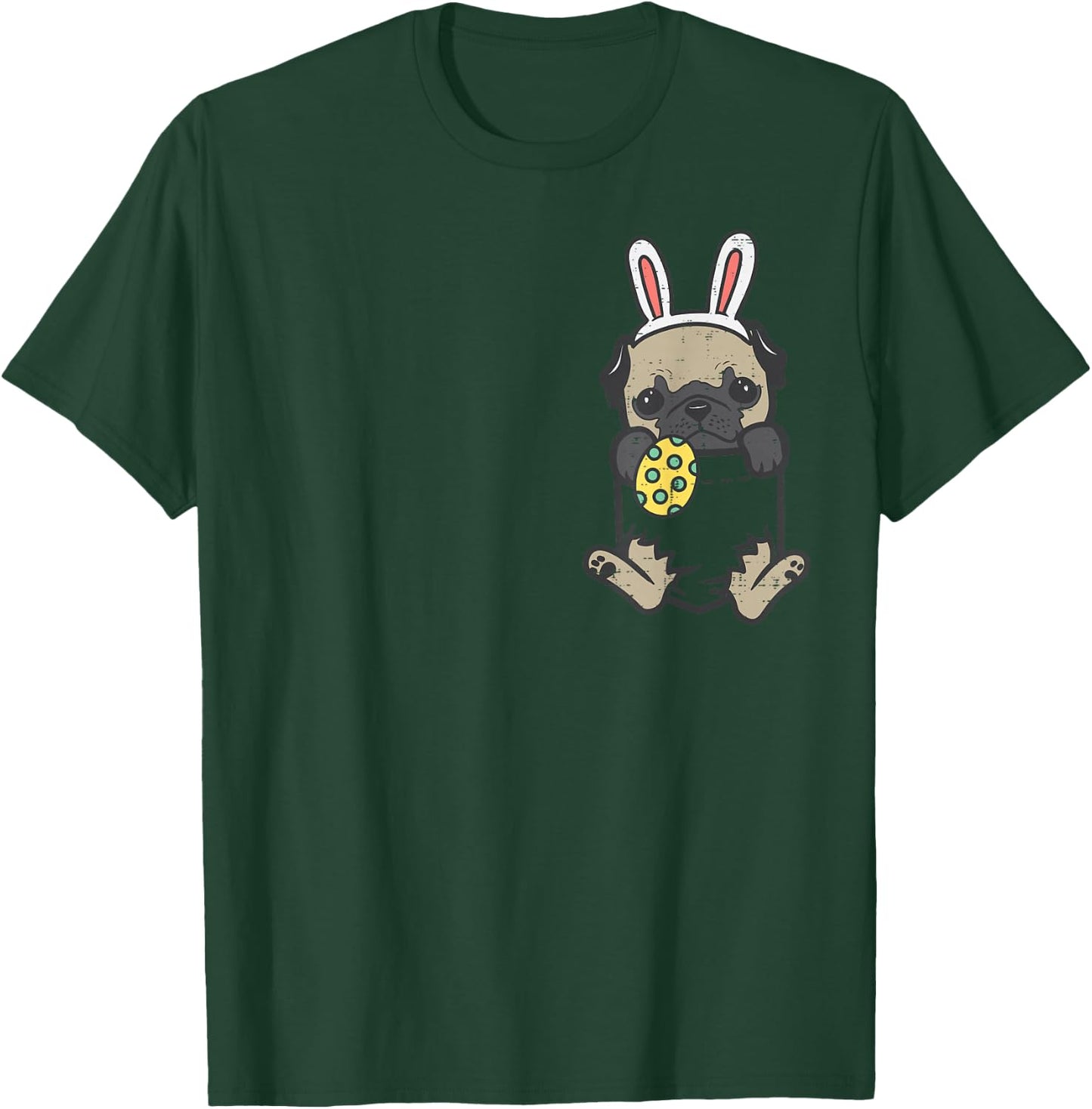Pocket Easter Pug Feet Bunny Dog Lover Owner Men Women Kids T-Shirt - T-Shirt | Forest