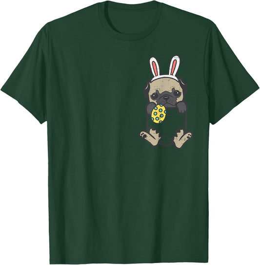 Pocket Easter Pug Feet Bunny Dog Lover Owner Men Women Kids T-Shirt - T-Shirt | Forest