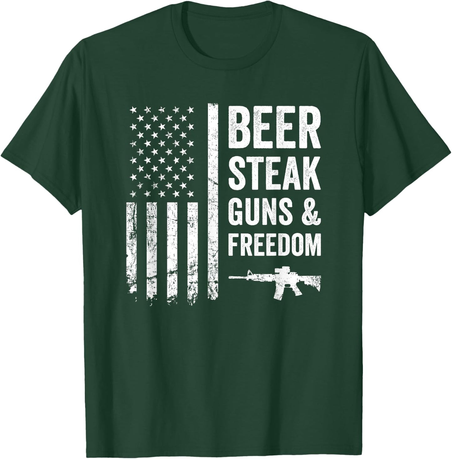 BEER STEAK GUNS & FREEDOM - USA BBQ American Flag Drinking Women Men T-Shirt - T-Shirt | Forest