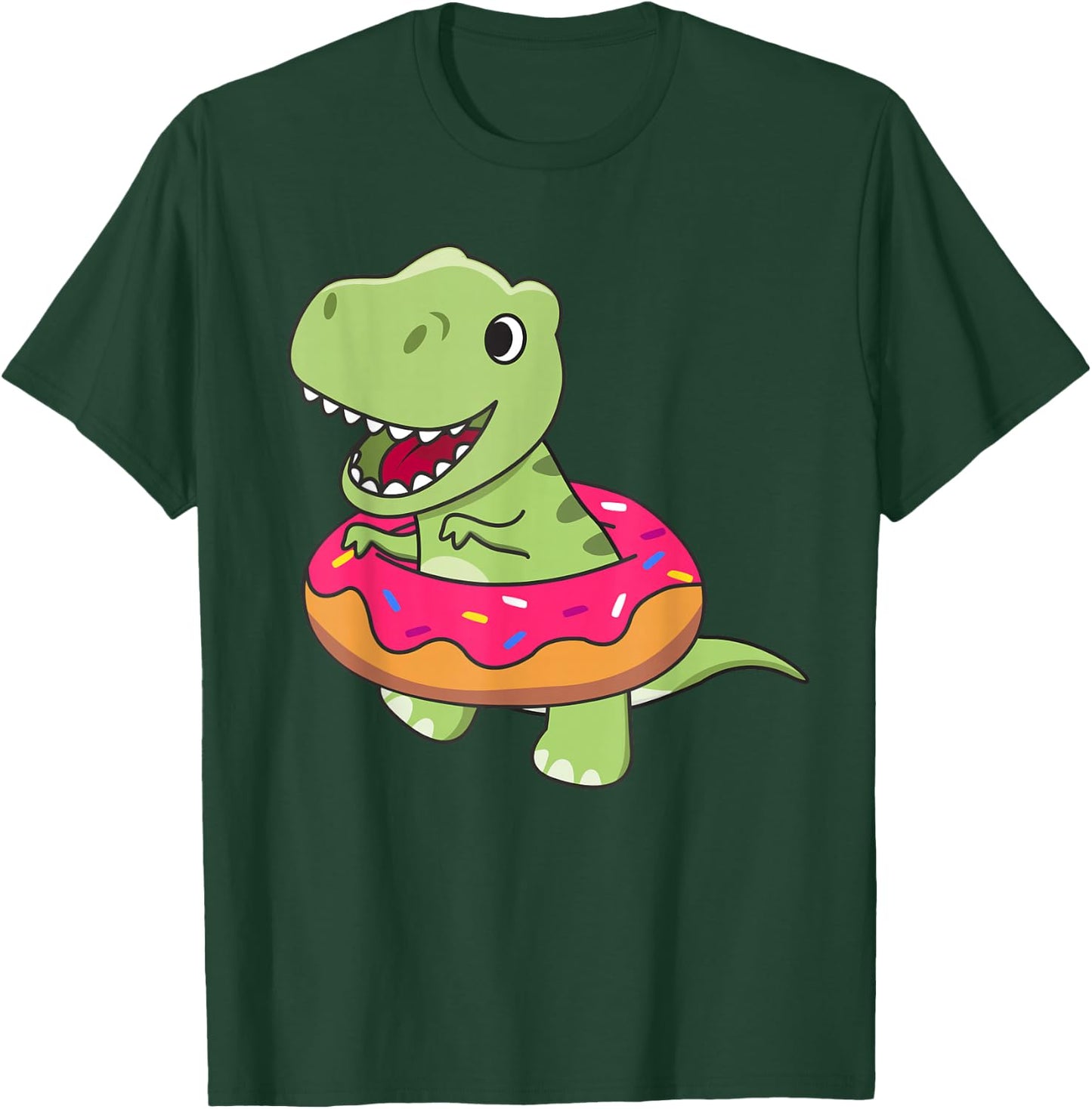 Cute T-Rex Dinosaur Funny Animals In Donut Sweet Pastry T-Shirt - T-Shirt | Forest