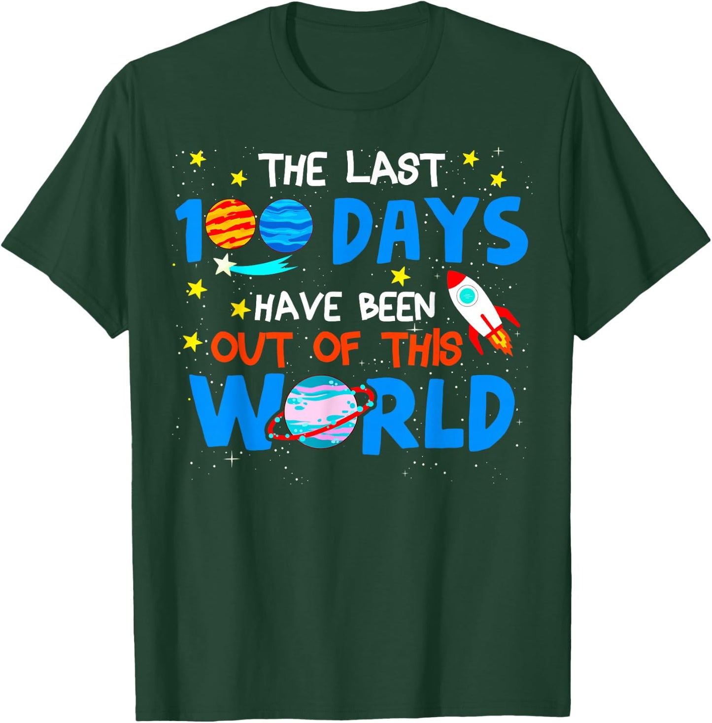 100 Days Of School Boys Outer Space Astronaut Planets Rocket T-Shirt - T-Shirt | Forest