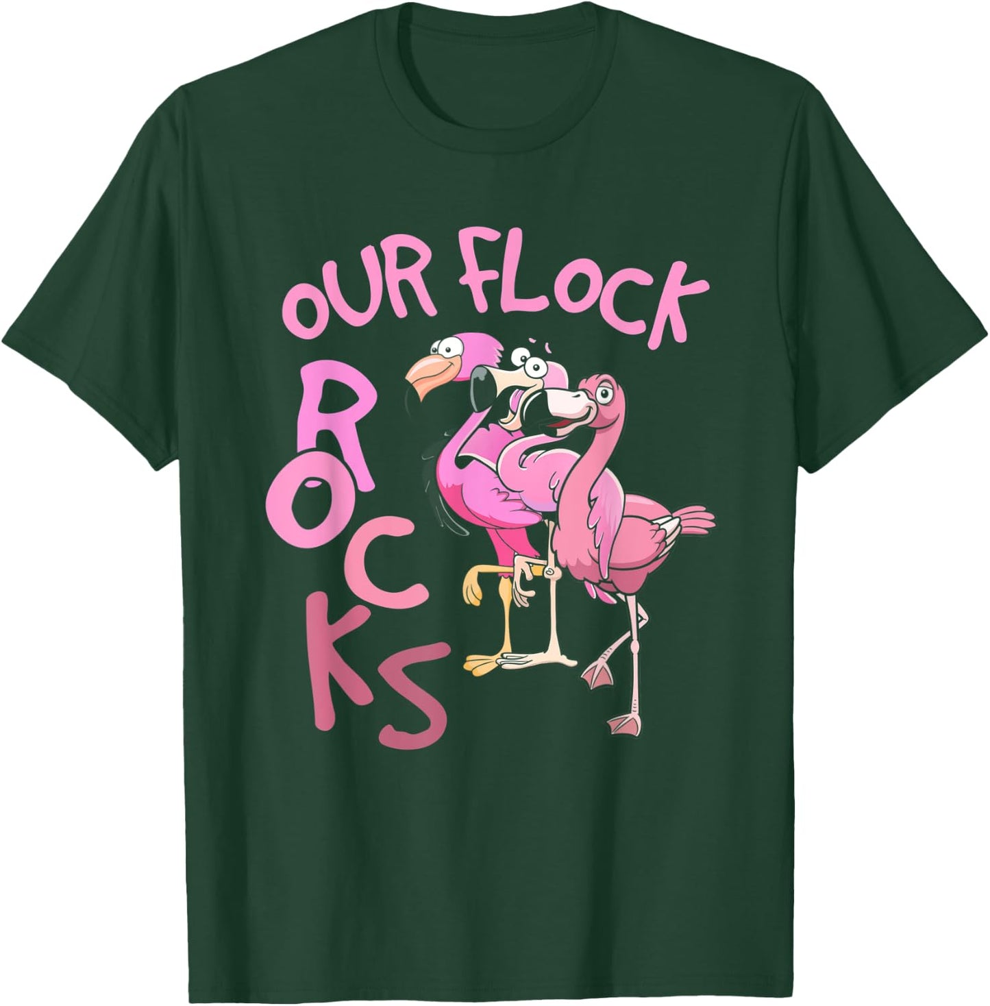 Our Flock Rocks Flamingo Matching Family Vacation Group T-Shirt - T-Shirt | Forest