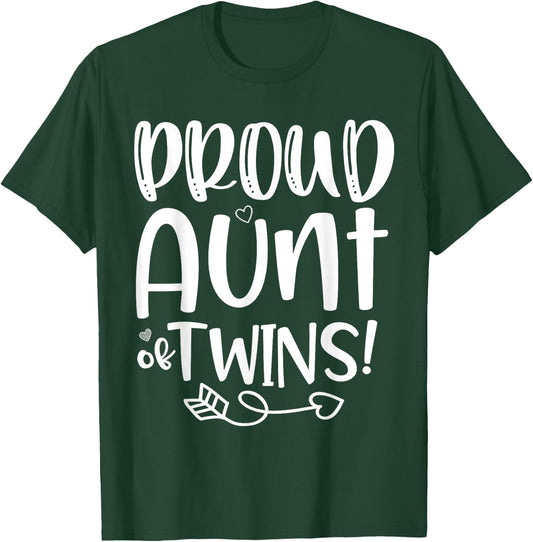 Proud Aunt Twins Funny Baby Shower Birthday Twins Boy Girls T-Shirt - T-Shirt | Forest