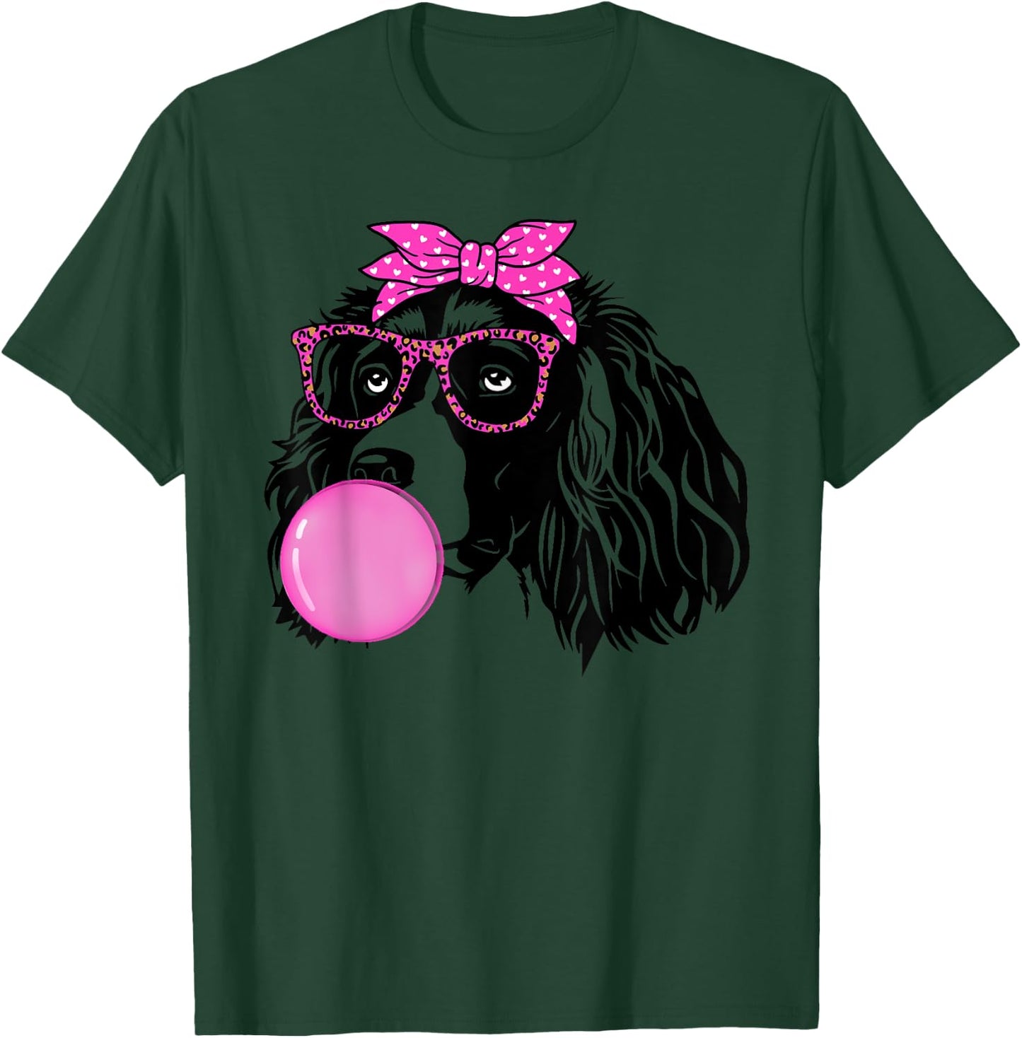 English Springer Spaniel with bubble gum bandana glasses T-Shirt - T-Shirt | Forest