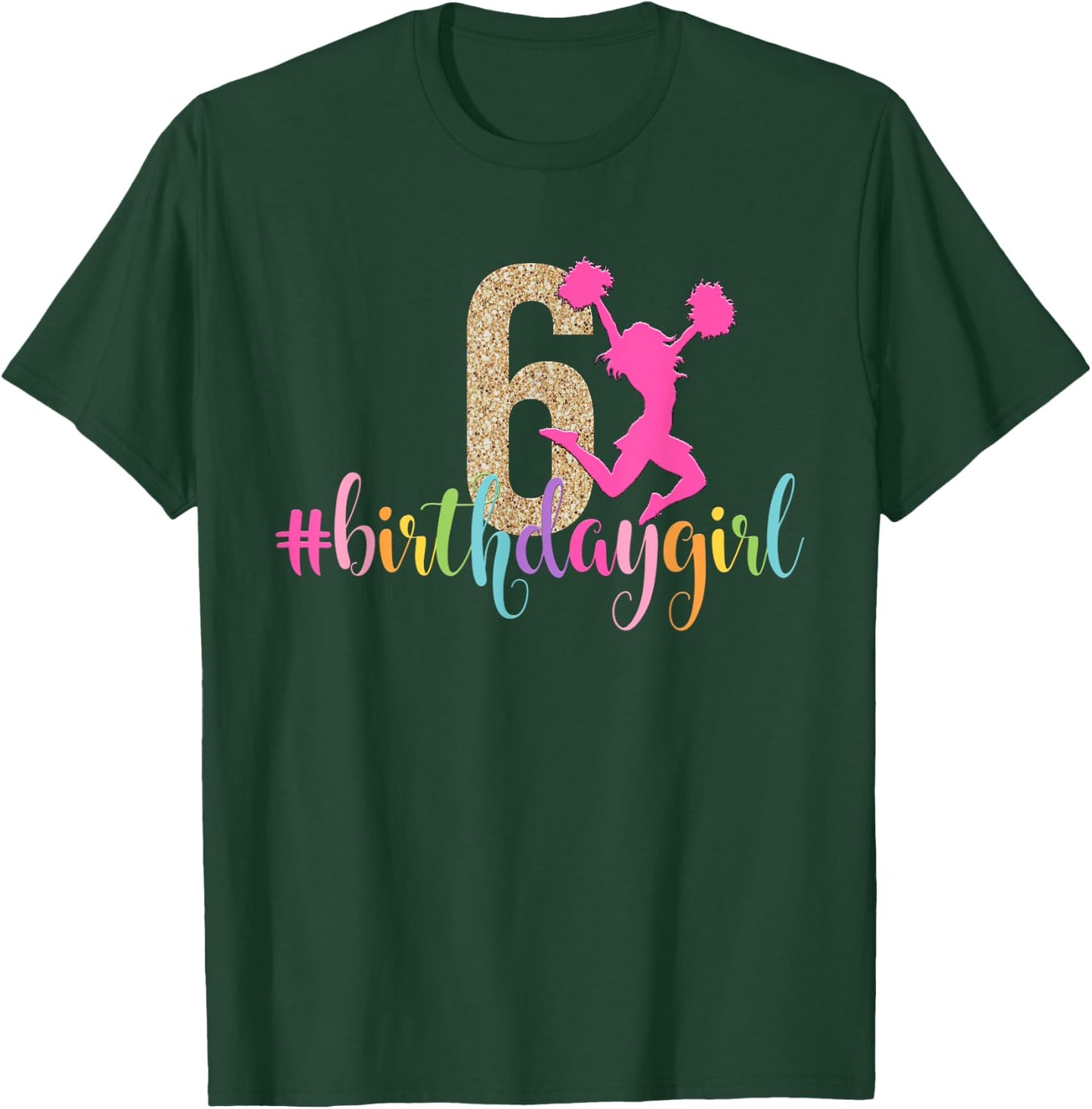 6th Birthday Girl Cheerleader Rainbow Cheerleading T-Shirt - T-Shirt | Forest