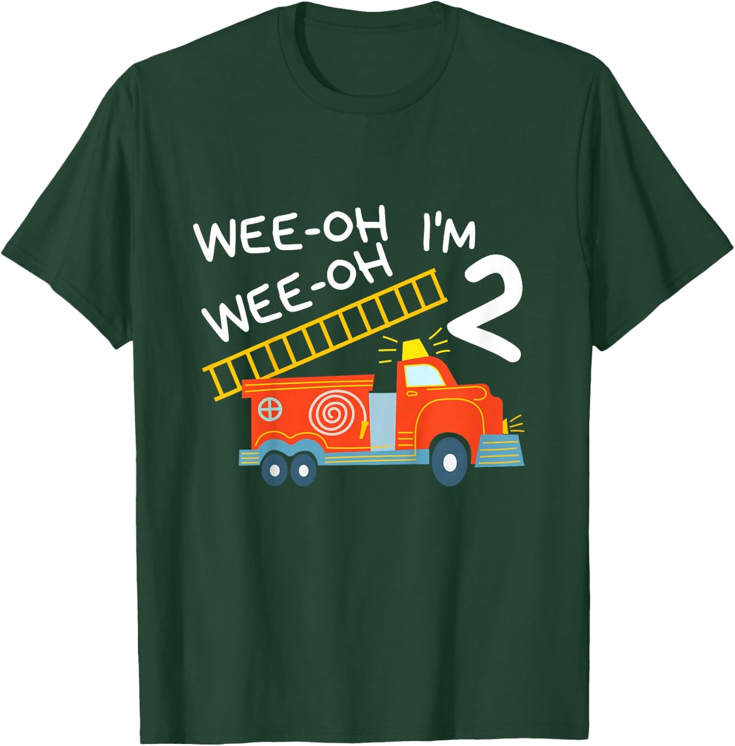 I'm 2 Years Old 2nd Birthday Party Wee-Oh Alarm Fire Truck T-Shirt - T-Shirt | Forest