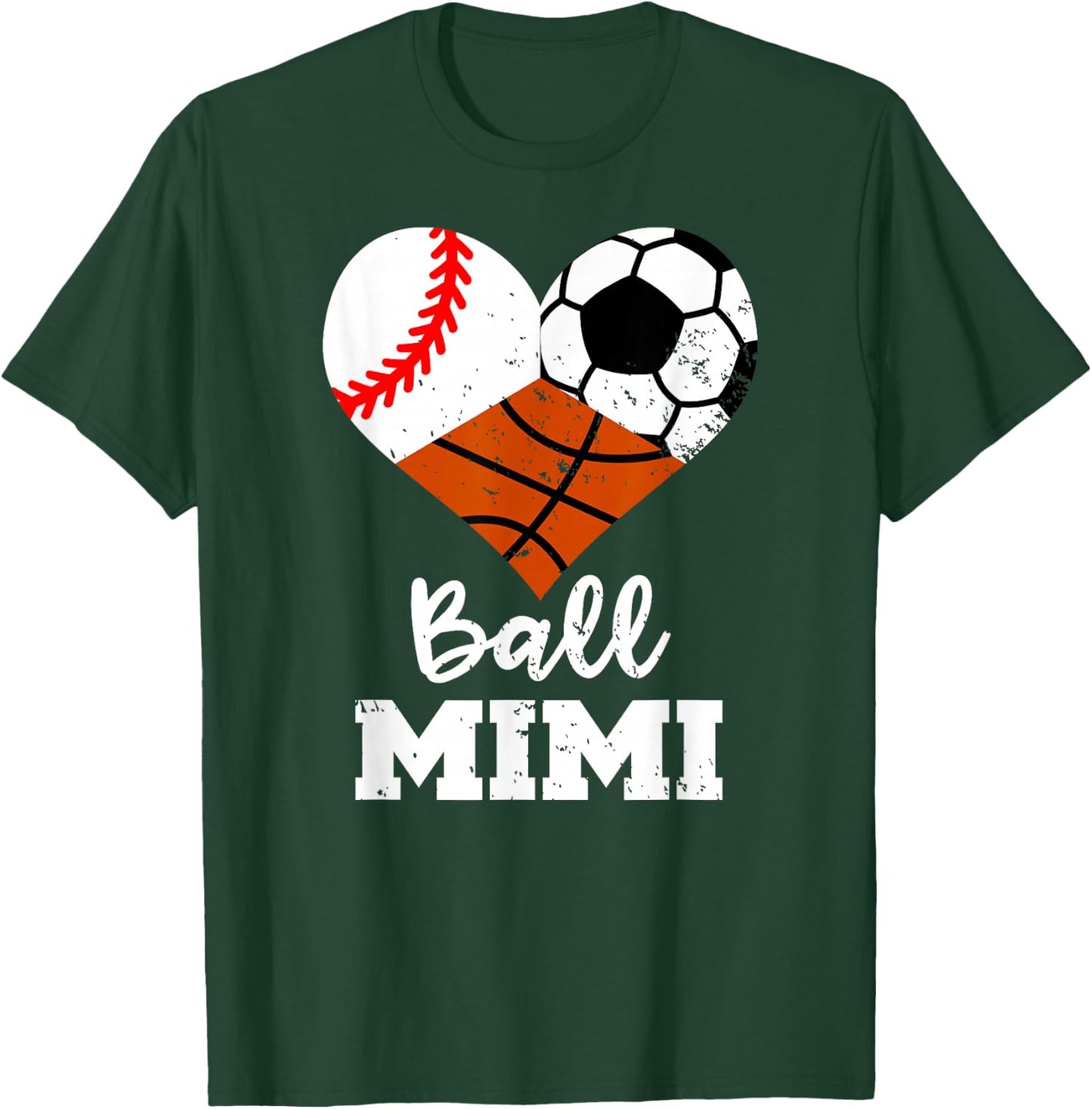 Ball Mimi Heart Funny Baseball Soccer Basketball Mimi T-Shirt - T-Shirt | Forest