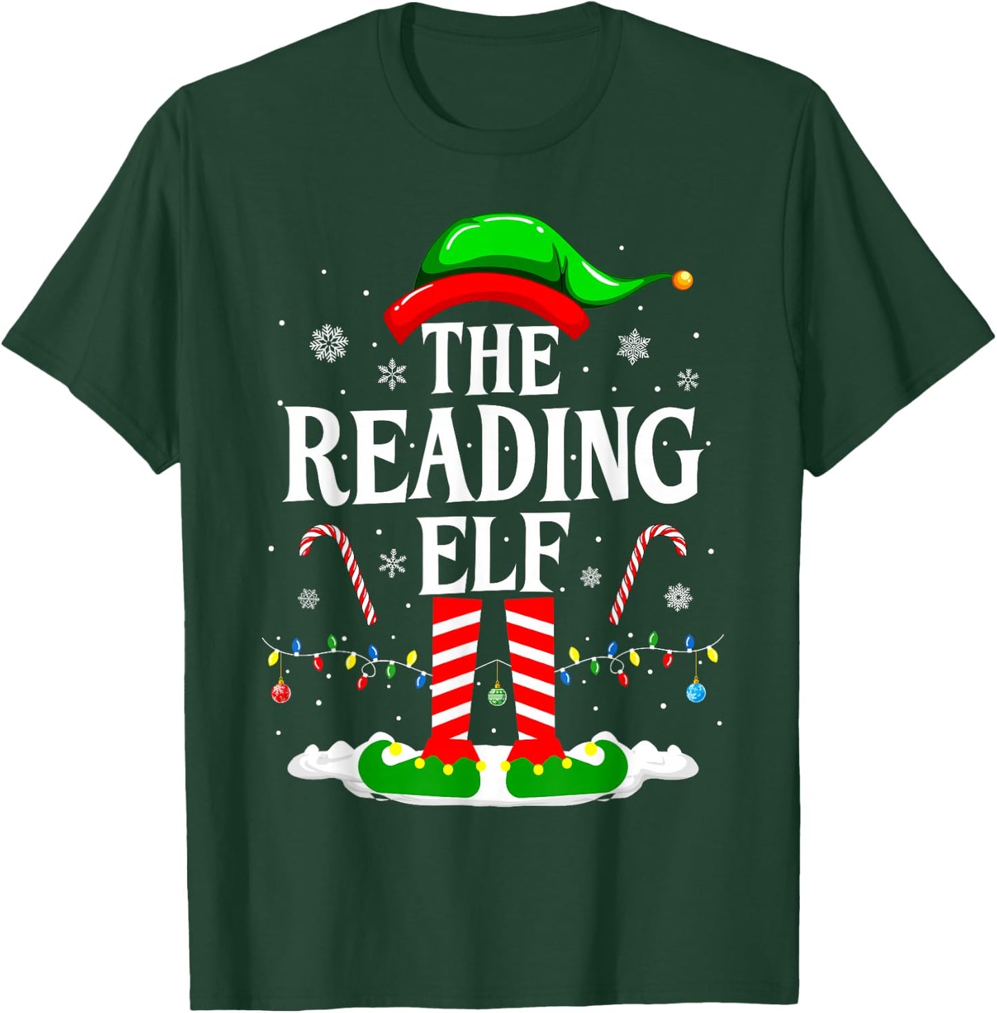 The Reading Elf Xmas Funny Book Lover Christmas Books T-Shirt - T-Shirt | Forest