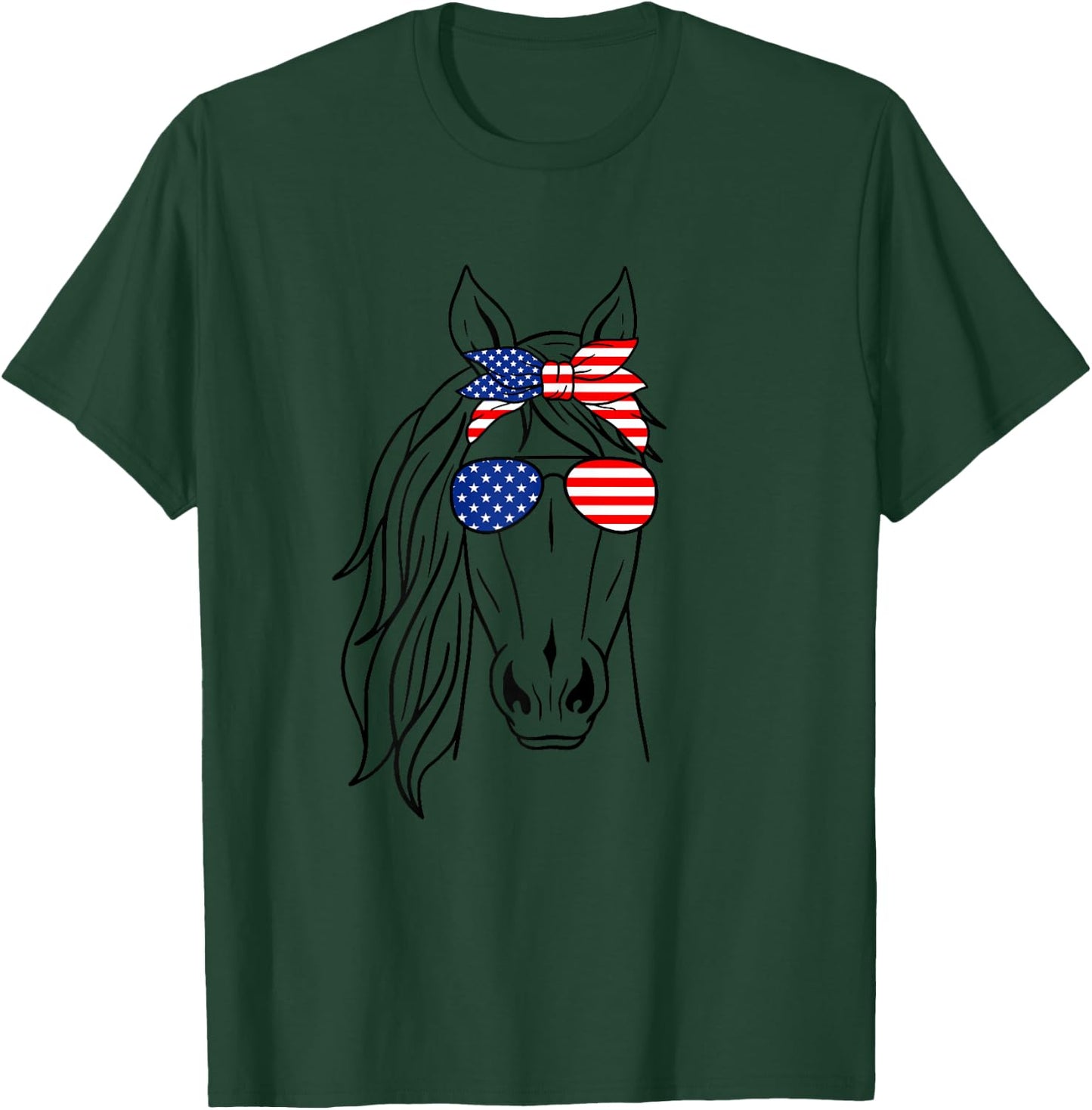 Patriotic Horse Bandana Girl 4th of July American Horse Flag T-Shirt - T-Shirt | Forest