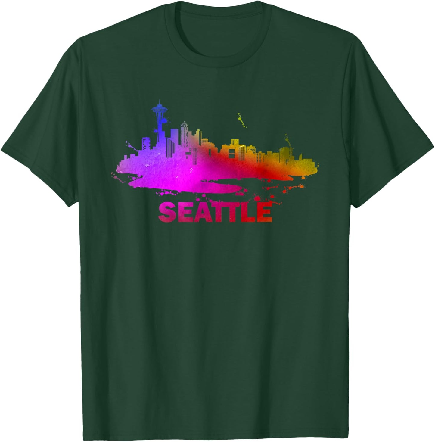 Colorful Seattle Cityscape Souvenir - Seattle Skyline T-Shirt - T-Shirt | Forest