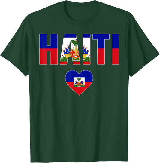 Haiti Haitian Flag Heart Pride Women Kids Boys Men T-Shirt - T-Shirt | Forest
