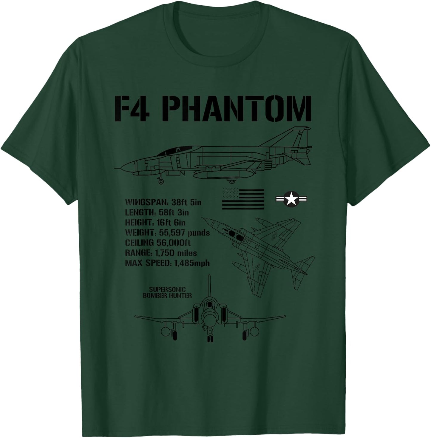 F-4 Phantom Fighter Jet Specs Military Airplane F4 Phantom T-Shirt - T-Shirt | Forest