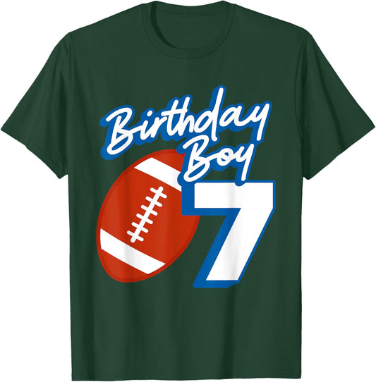 7th Birthday Boy Football Ball 7 Years Old Kids Gift Ideas T-Shirt - T-Shirt | Forest