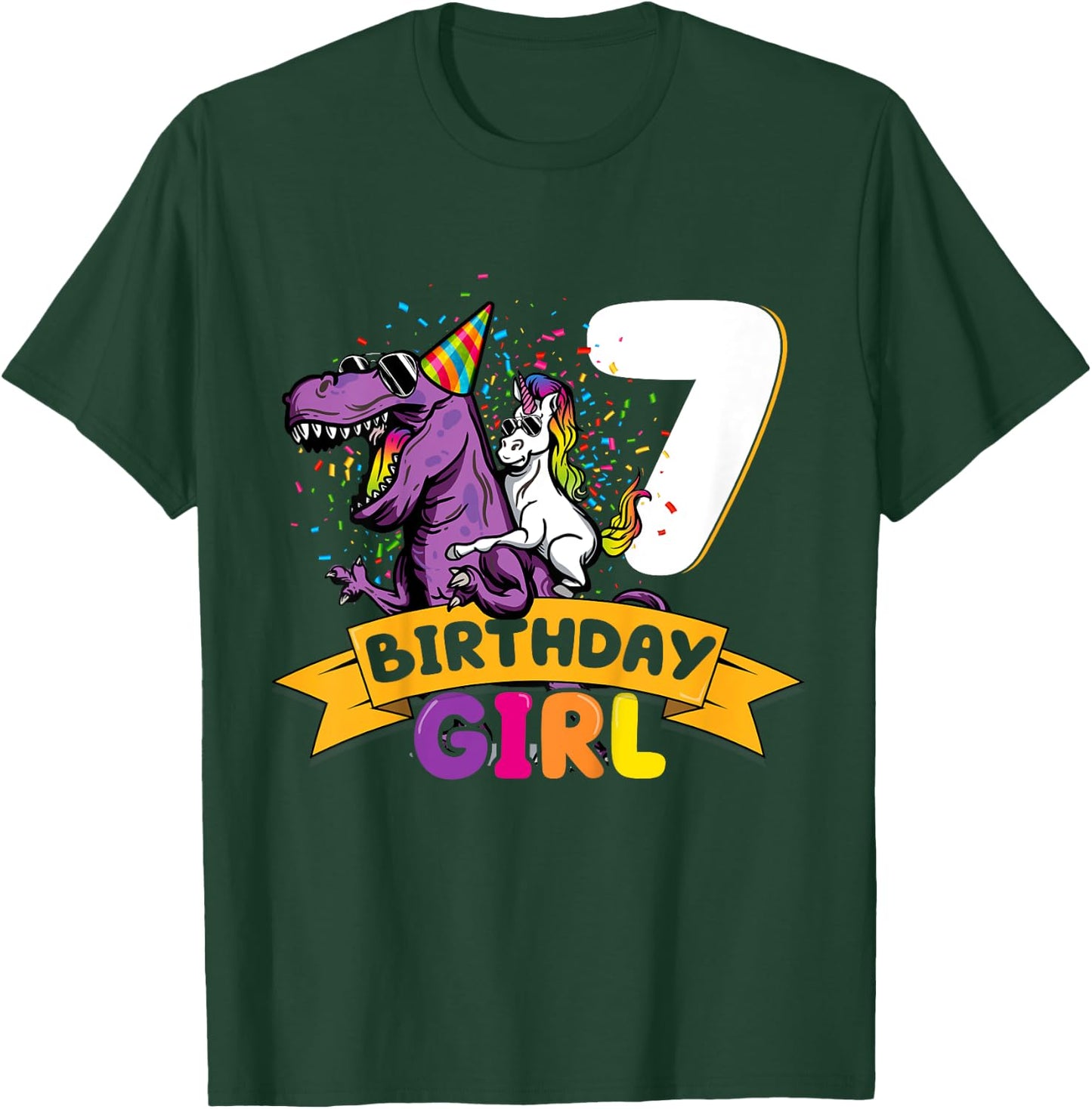 Dinosaur Unicorn 7 Birthday Decoration 7 Dino Girl 7 Years T-Shirt - T-Shirt | Forest