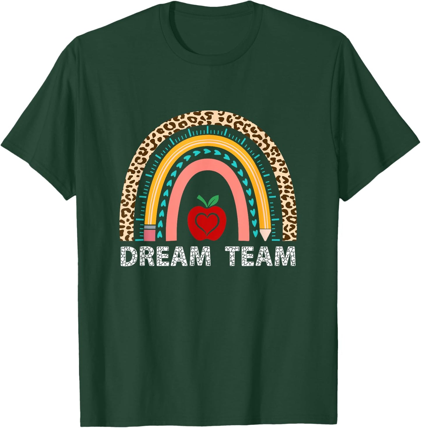 Dream Team Teacher Squad Back To School Leopard Rainbow Men Women Girls Kids T-Shirt - T-Shirt | Forest
