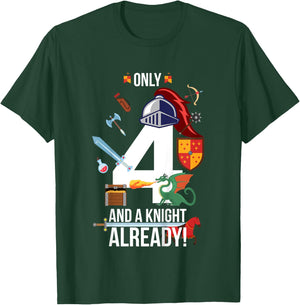 Kids 4th Birthday Boy Funny Quote "Only 4 And A Knight Already" T-Shirt - T-Shirt | Forest