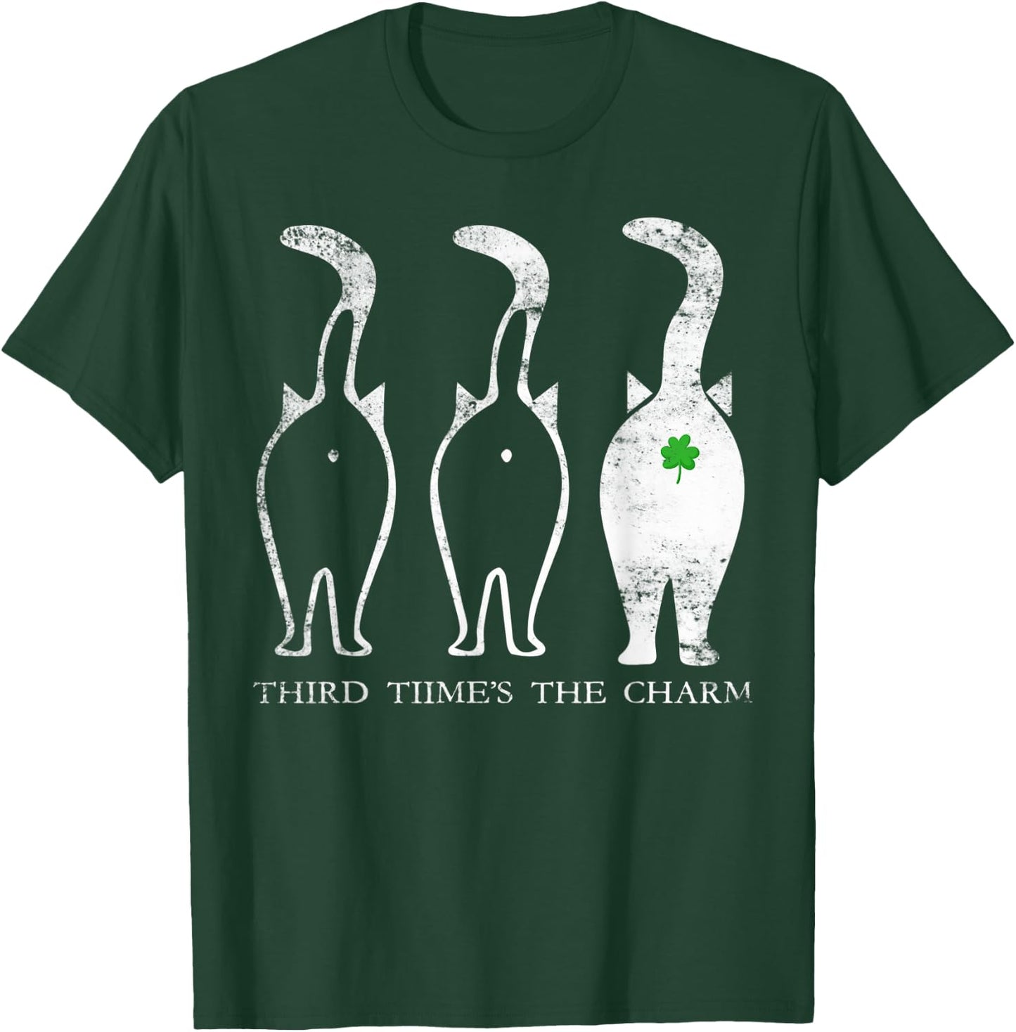 Third Time's The Charm Lucky Cat Butt St. Patrick's Day Men Women T-Shirt - T-Shirt | Forest