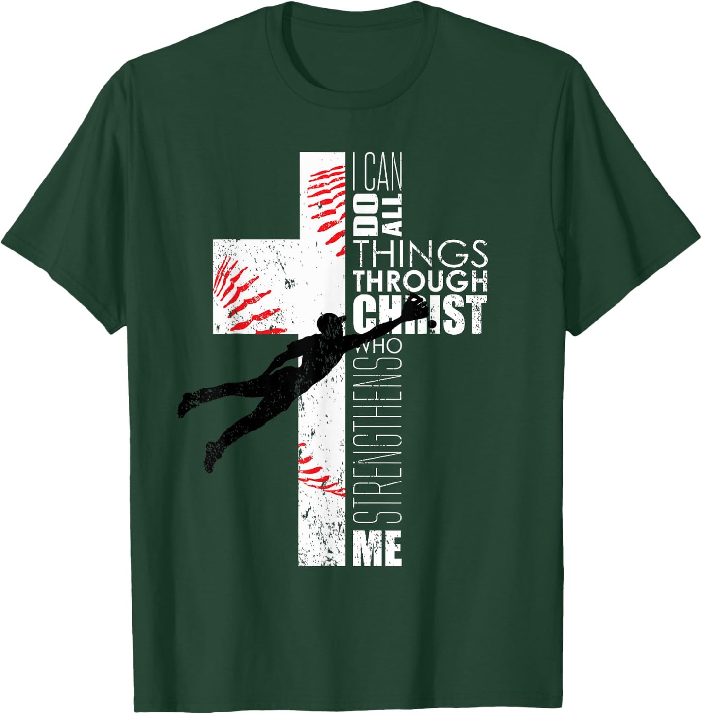 Philippians 4:13 Baseball Cross Christian Bible Verse Faith T-Shirt - T-Shirt | Forest