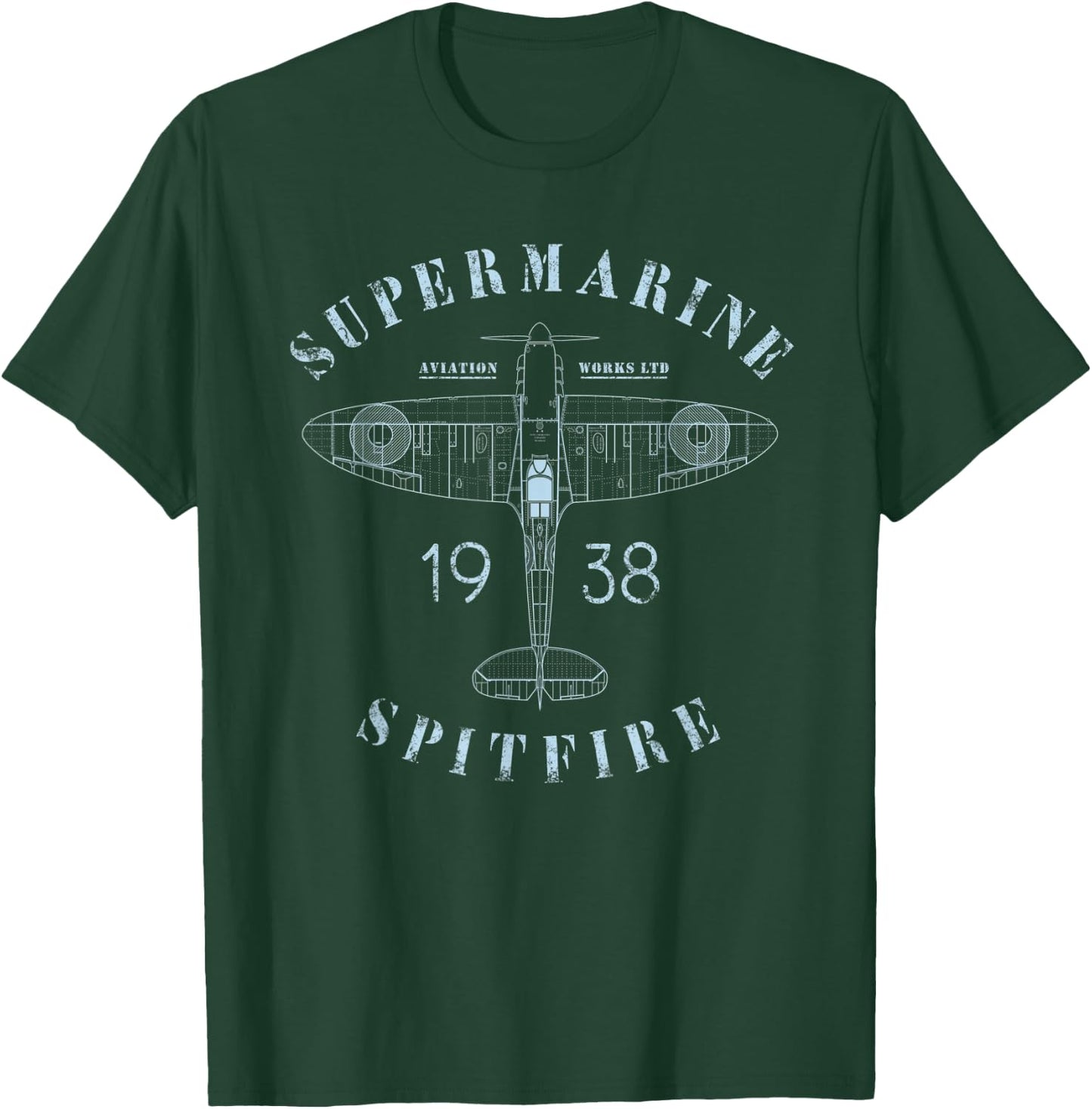 Spitfire Aircraft Blueprint | WW2 Supermarine Fighter Plane T-Shirt - T-Shirt | Forest