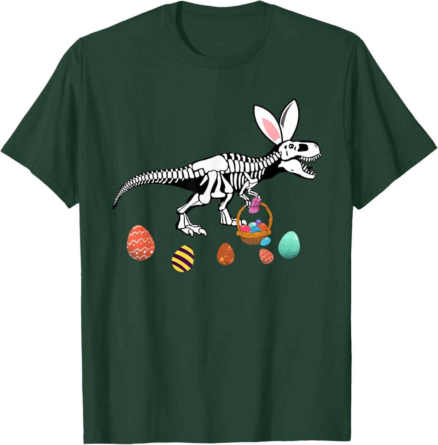 Funny T Rex Easter Skeleton Bunny Basket Egg Hunt Easter Day T-Shirt - T-Shirt | Forest