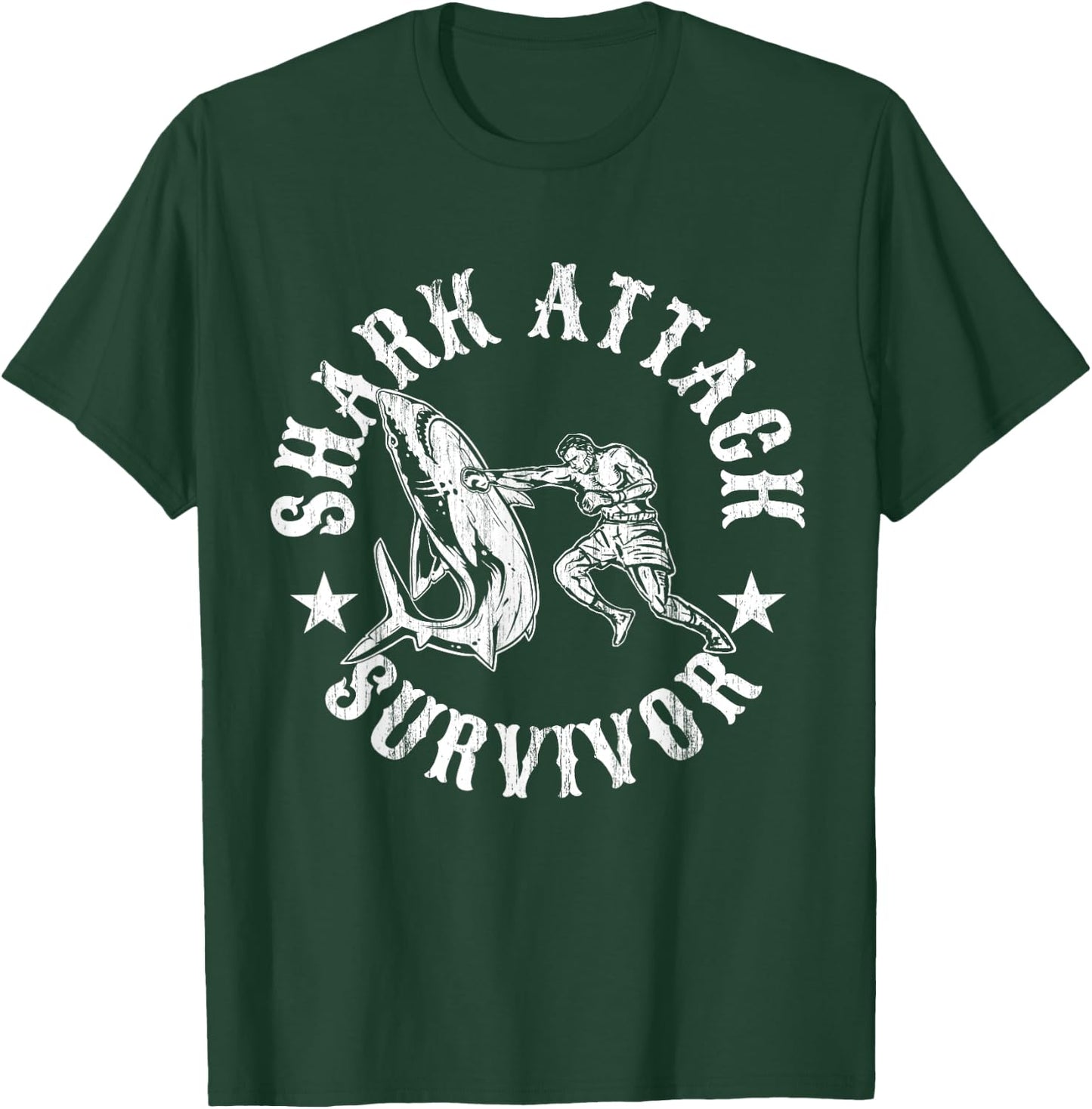 Shark Attack Survivor Distressed Vintage Bite T-Shirt - T-Shirt | Forest