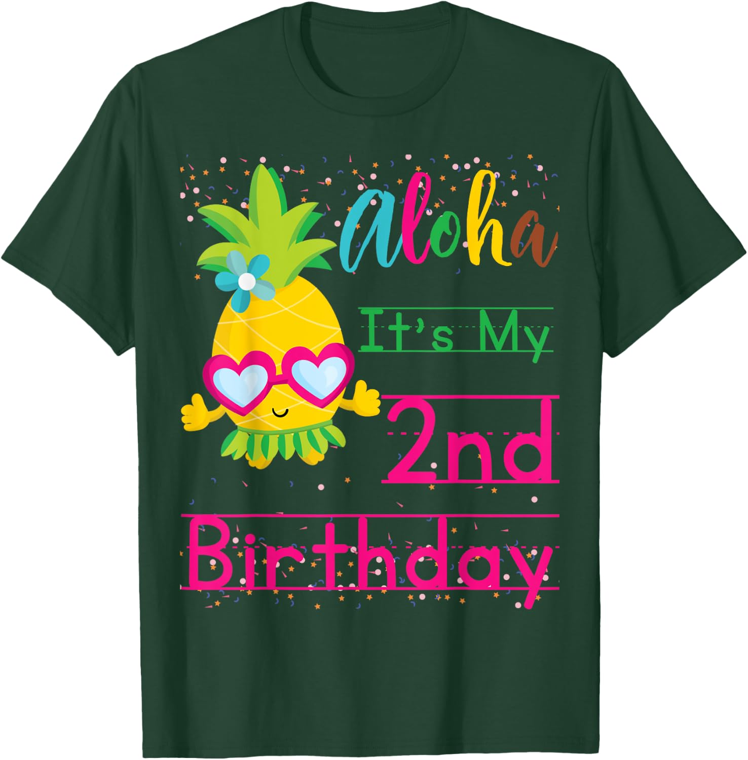 Aloha It's My 2nd Birthday Hawaii Baby Girl Sunglasses Fruit T-Shirt - T-Shirt | Forest