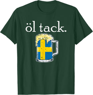 Sweden Beer Please Swedish Flag Öl Tack Travel Drinking T-Shirt - T-Shirt | Forest