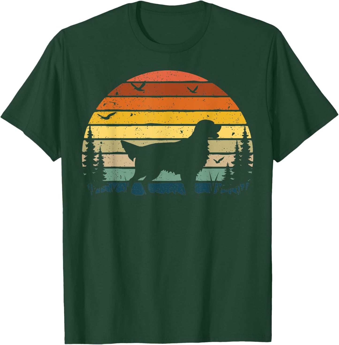 Flat-coated Retriever Dog Retro Vintage Men Women T-Shirt - T-Shirt | Forest