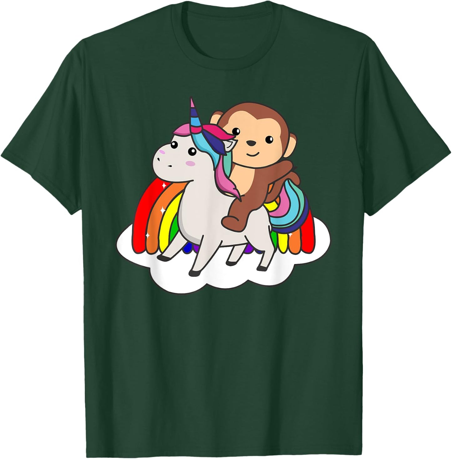Monkey On Unicorn Rainbow Animals Sweet Monkey Unicorns T-Shirt - T-Shirt | Forest