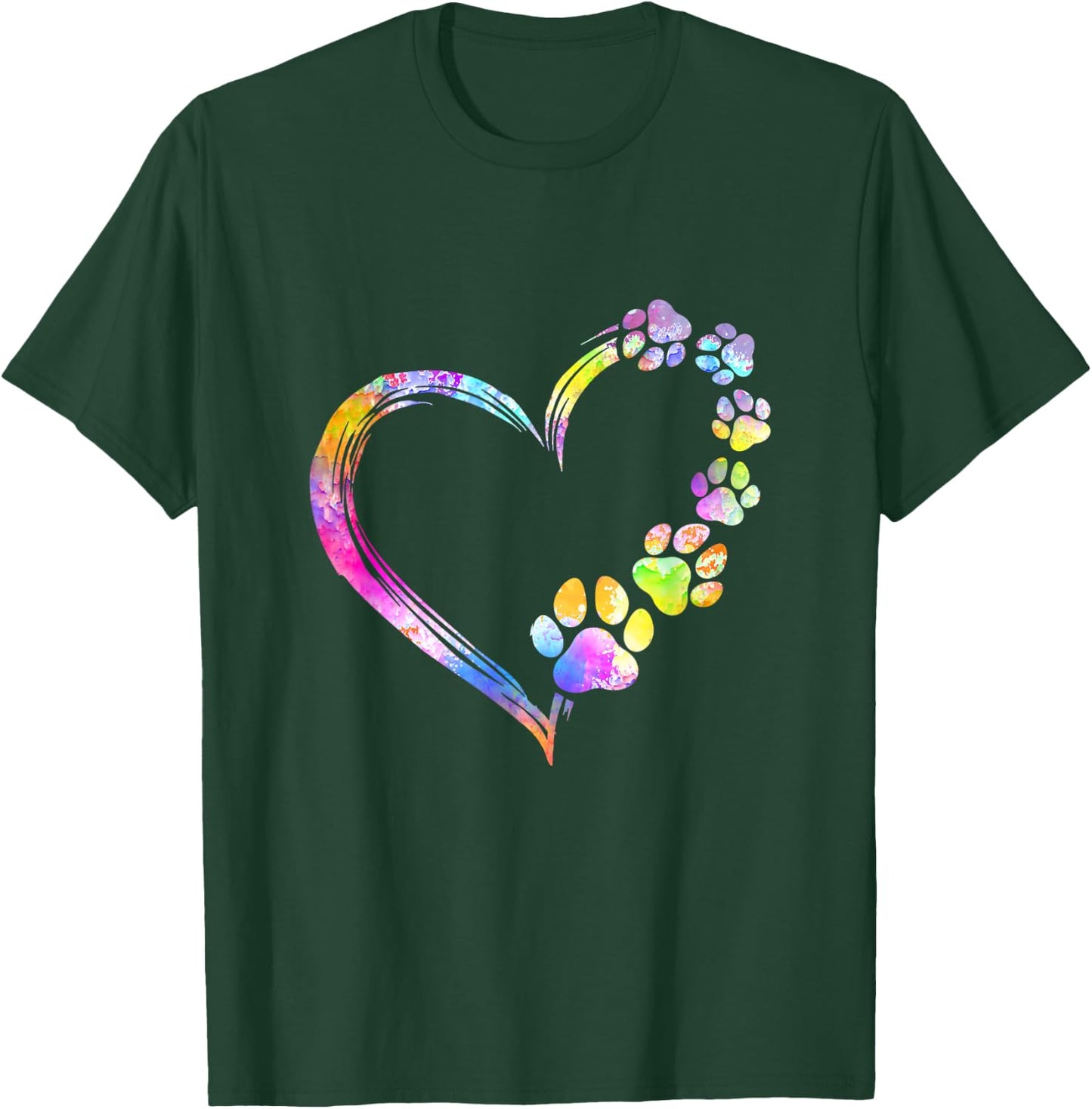 Dog Mom Dad Puppy Love Dogs Paw Print Heart Tie Dye Design Men Women T-Shirt - T-Shirt | Forest