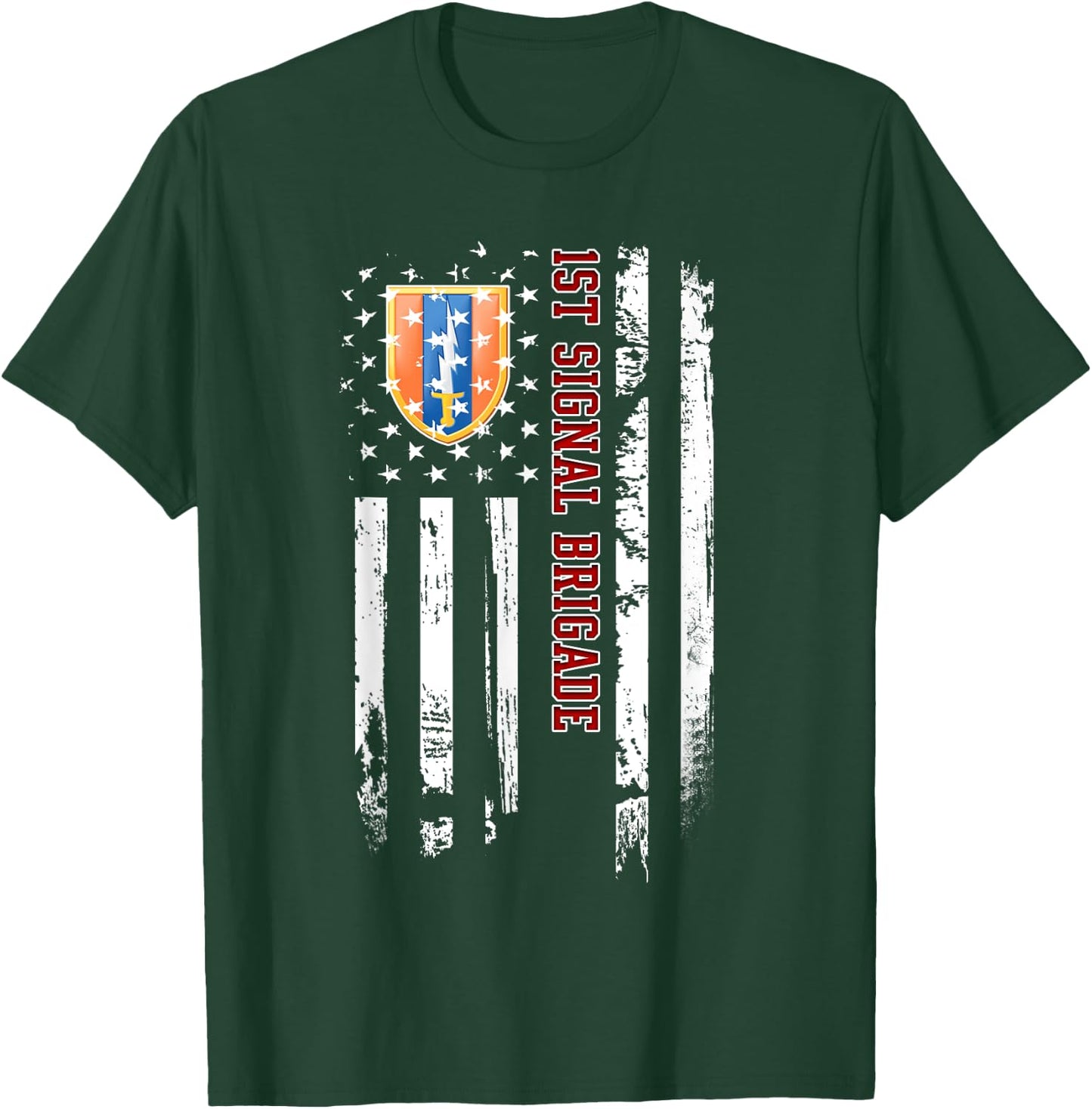 1st Signal Brigade Veteran American Flag Veterans Day Xmas T-Shirt - T-Shirt | Forest