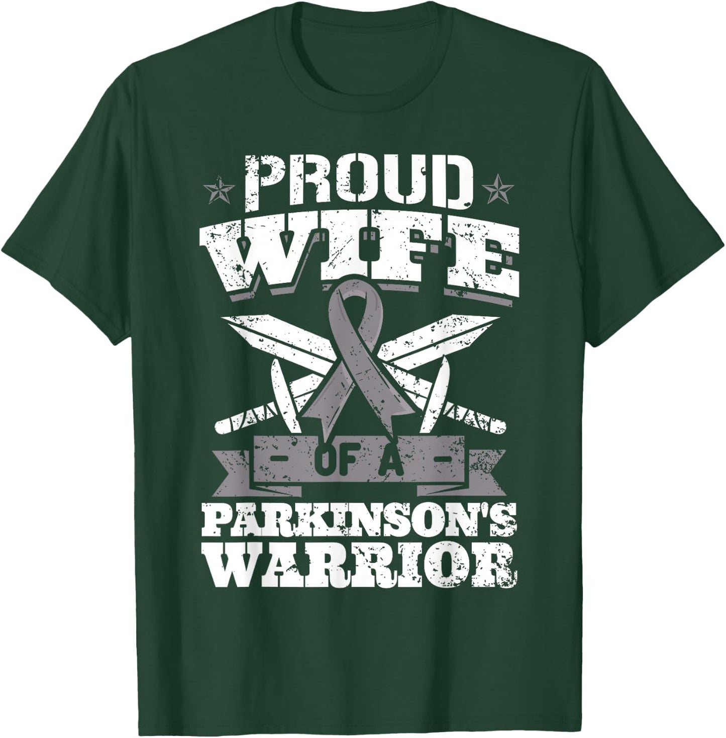 Proud Wife Of A Parkinson's Warrior PD Awareness Ribbon T-Shirt - T-Shirt | Forest