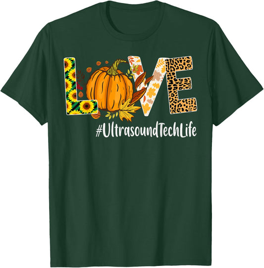 Ultrasound Tech Love Fall Pumpkin leopard Halloween T-Shirt - T-Shirt | Forest