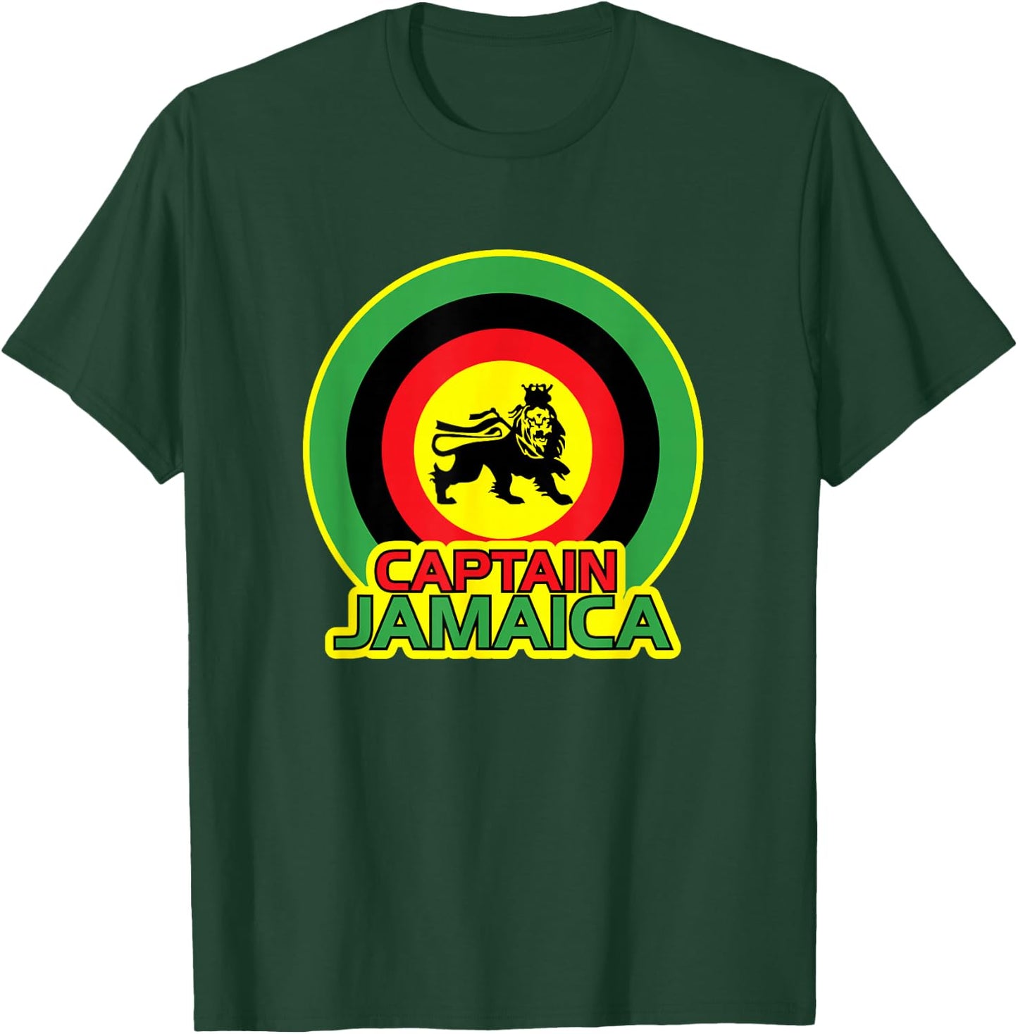 Jamaican Captain Jamaica Reggae Music Shield Lion Design T-Shirt - T-Shirt | Forest