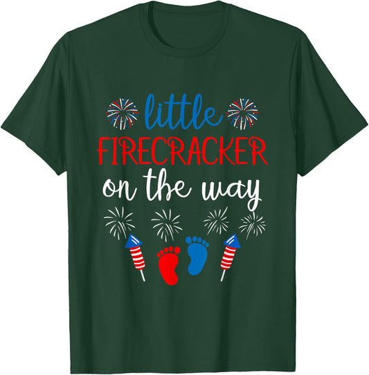 Little Firecracker on the Way 4th of July Pregnancy Men T-Shirt - T-Shirt | Forest