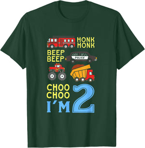 Honk Honk Beep Beep Coo Choo I'm 2 Birthday Kids Apparel T-Shirt - T-Shirt | Forest