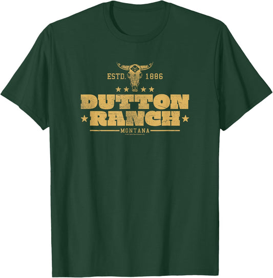 Yellowstone Dutton Ranch Montana Est. 1886 Center Gold Logo T-Shirt - T-Shirt | Forest
