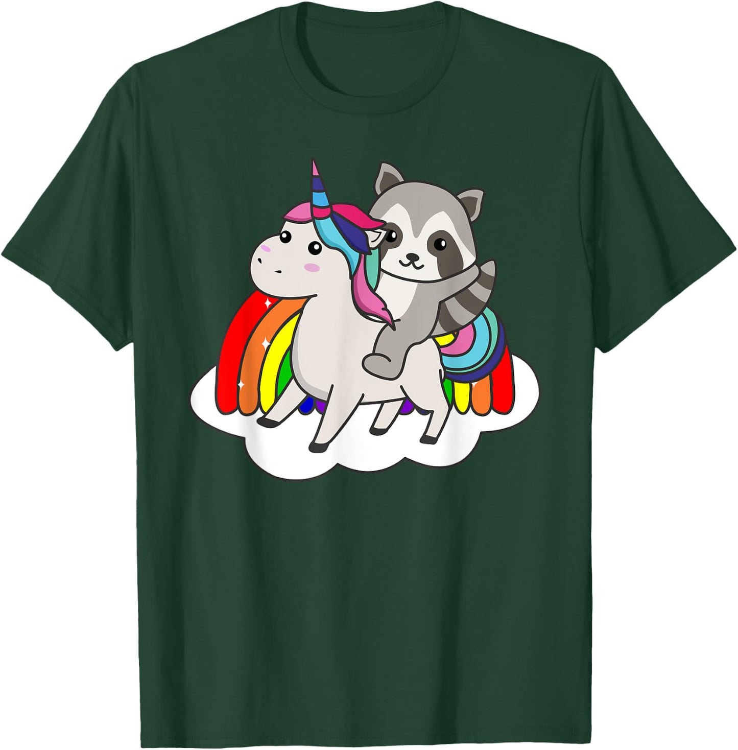 Raccoon On Unicorn Rainbow Animals Sweet Unicorns T-Shirt - T-Shirt | Forest