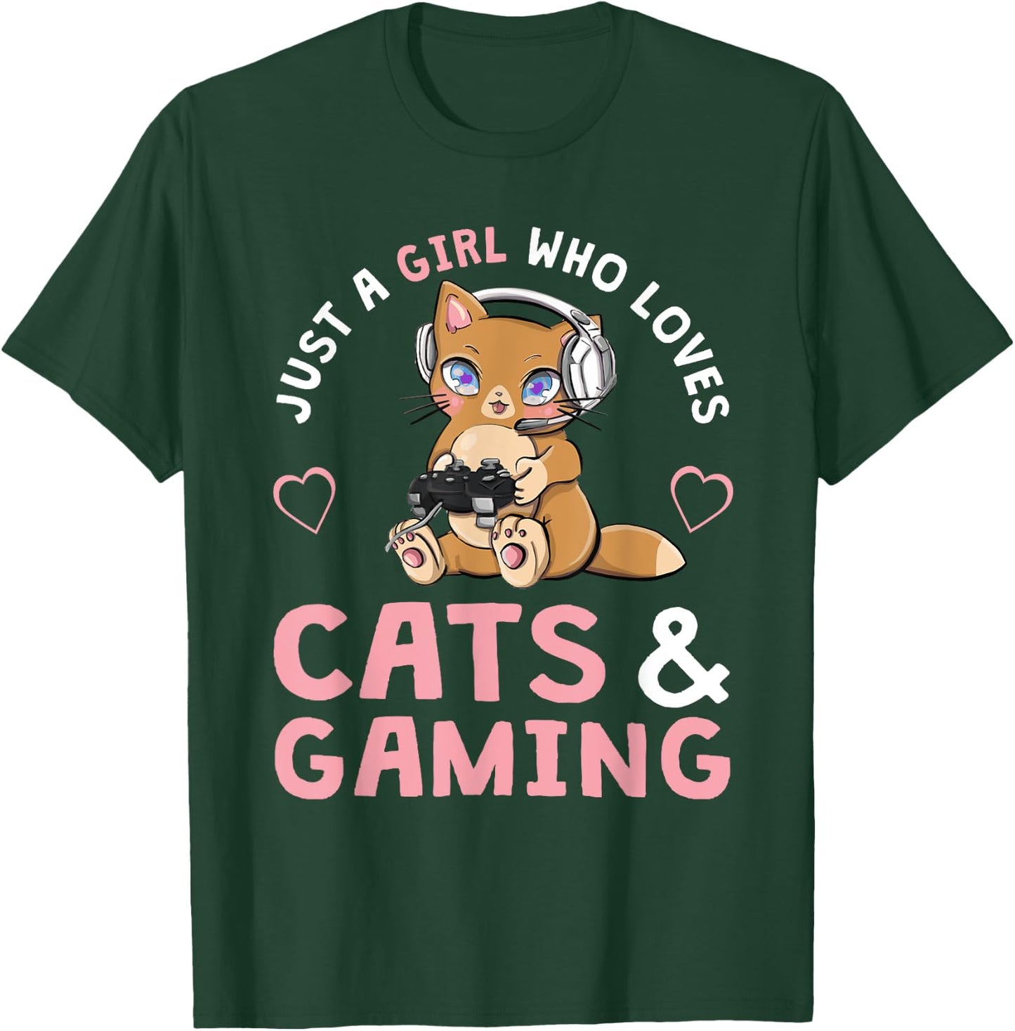 Just A Girl Who Loves Cats and Gaming Cute Gamer Cat Small T-Shirt - T-Shirt | Forest