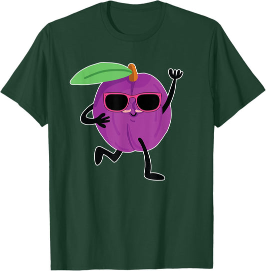 Funny Plum With Sunglasses Cool Plum Fruits T-Shirt - T-Shirt | Forest