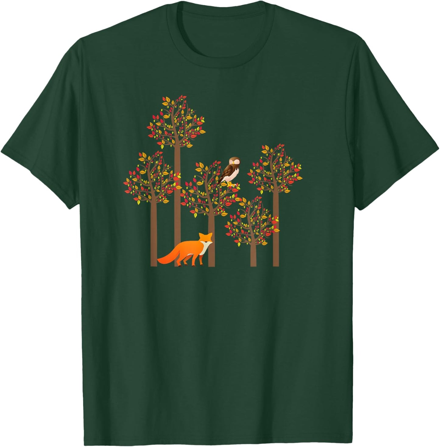 Fox and Owl Fall Leaves Cute Animal Autumn Fall Design T-Shirt - T-Shirt | Forest