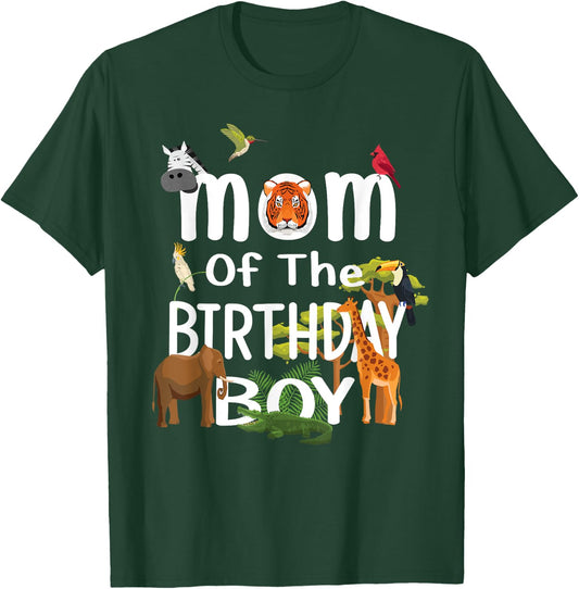 Mom Of The Birthday Boy Zoo Theme Animal Party T-Shirt - T-Shirt | Forest
