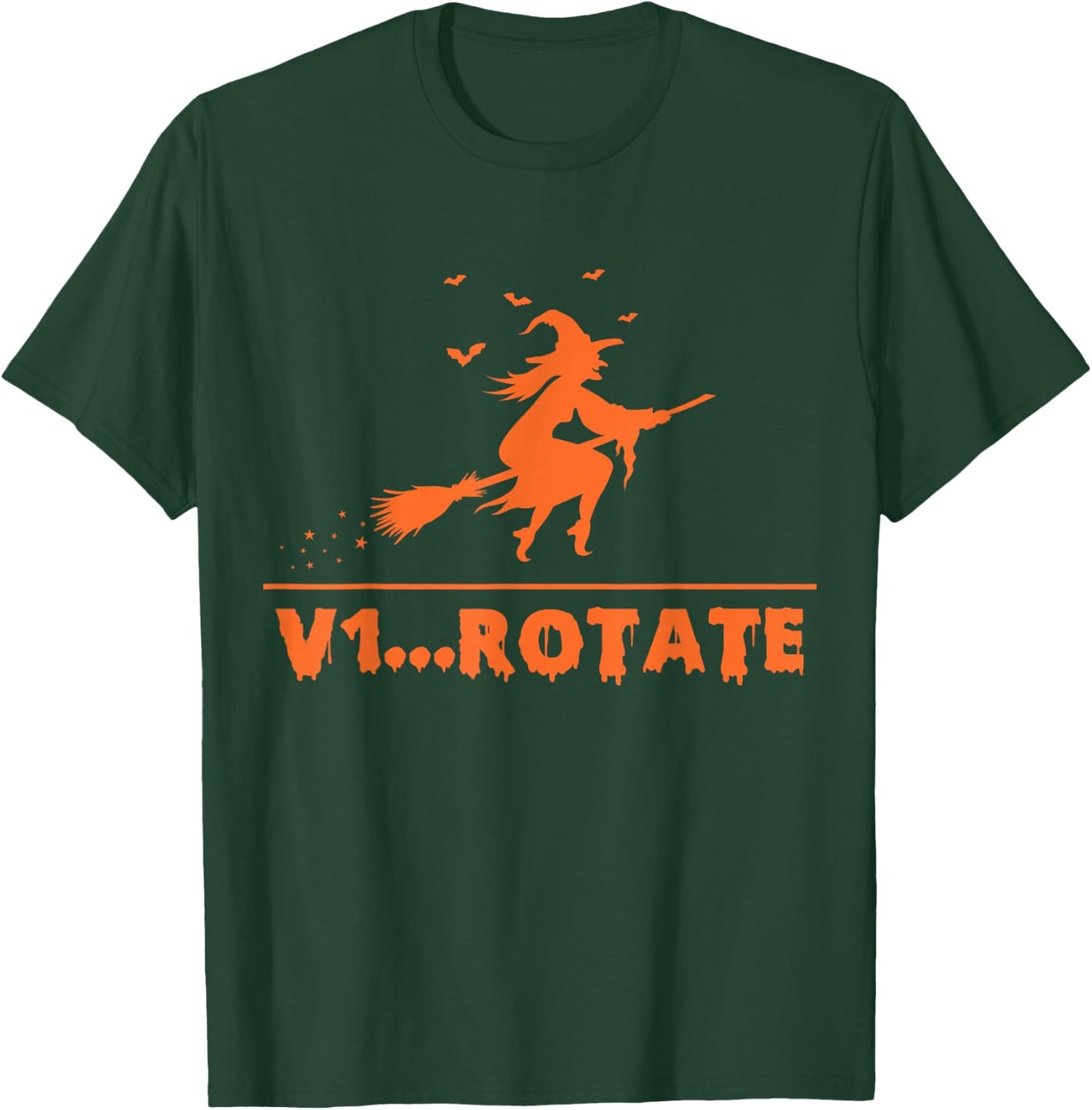 Witch Pilot taking off broom V1 Rotate Funny Halloween T-Shirt - T-Shirt | Forest