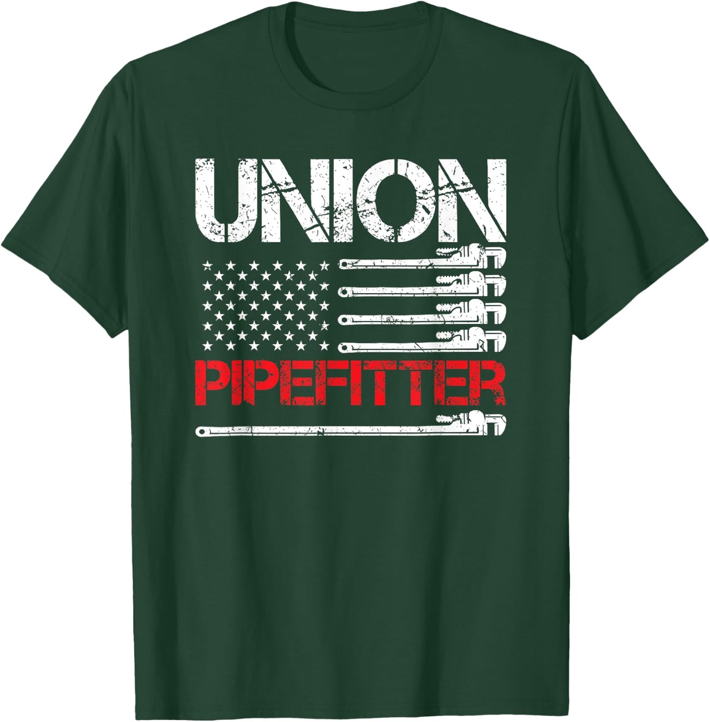 Union Pipefitter Union Strong USA American Flag Steamfitter T-Shirt - T-Shirt | Forest