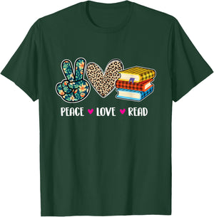 Peace Love Read - Book Lover Reading Bookworm Reader T-Shirt - T-Shirt | Forest