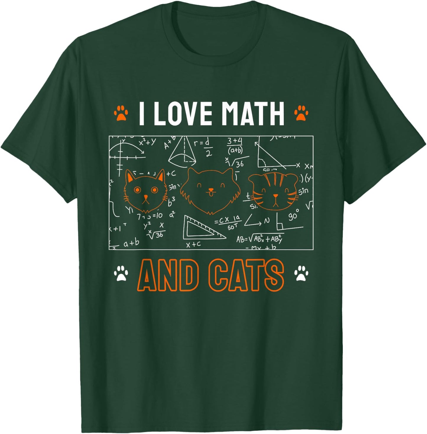 I Love Math And Cats Funny Cat Lover Math Teacher Women Kids T-Shirt - T-Shirt | Forest