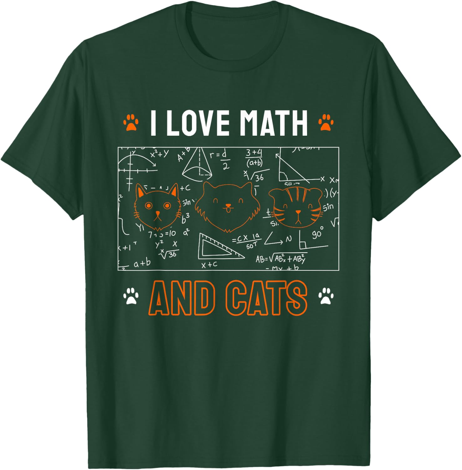 I Love Math And Cats Funny Cat Lover Math Teacher Women Kids T-Shirt - T-Shirt | Forest